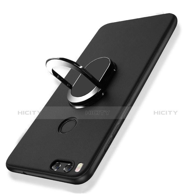 Custodia Silicone Ultra Sottile Morbida con Anello Supporto per Xiaomi Mi A1 Nero