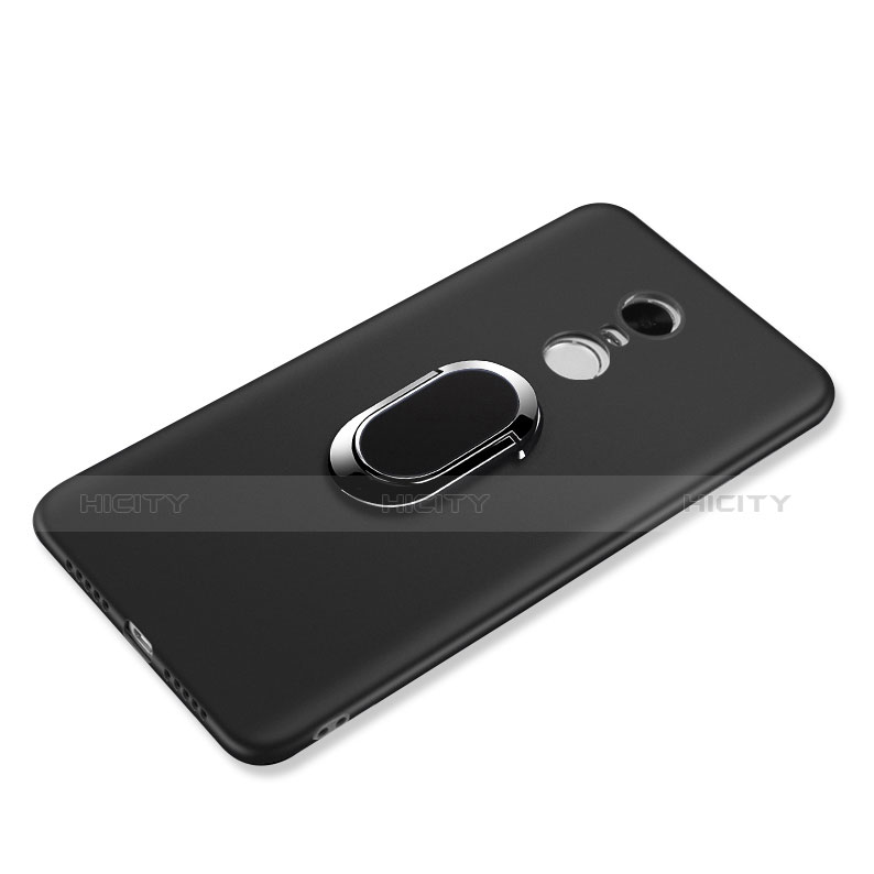 Custodia Silicone Ultra Sottile Morbida con Anello Supporto per Xiaomi Redmi Note 4 Nero