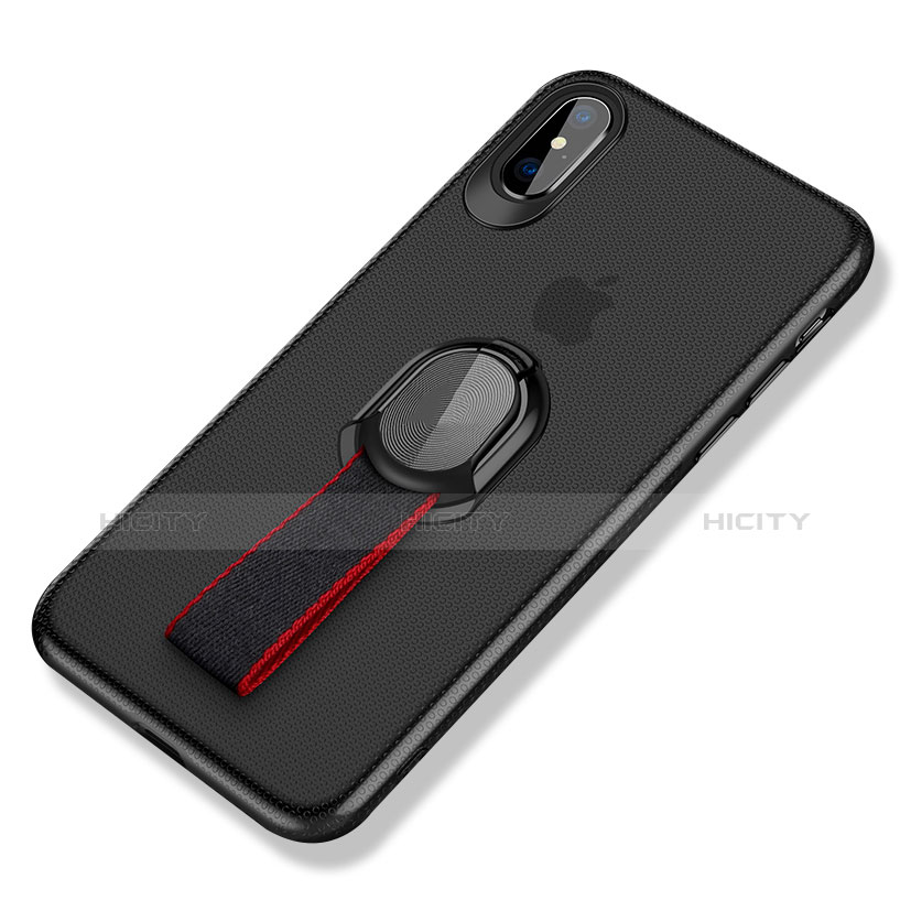 Custodia Silicone Ultra Sottile Morbida con Anello Supporto T01 per Apple iPhone Xs Nero