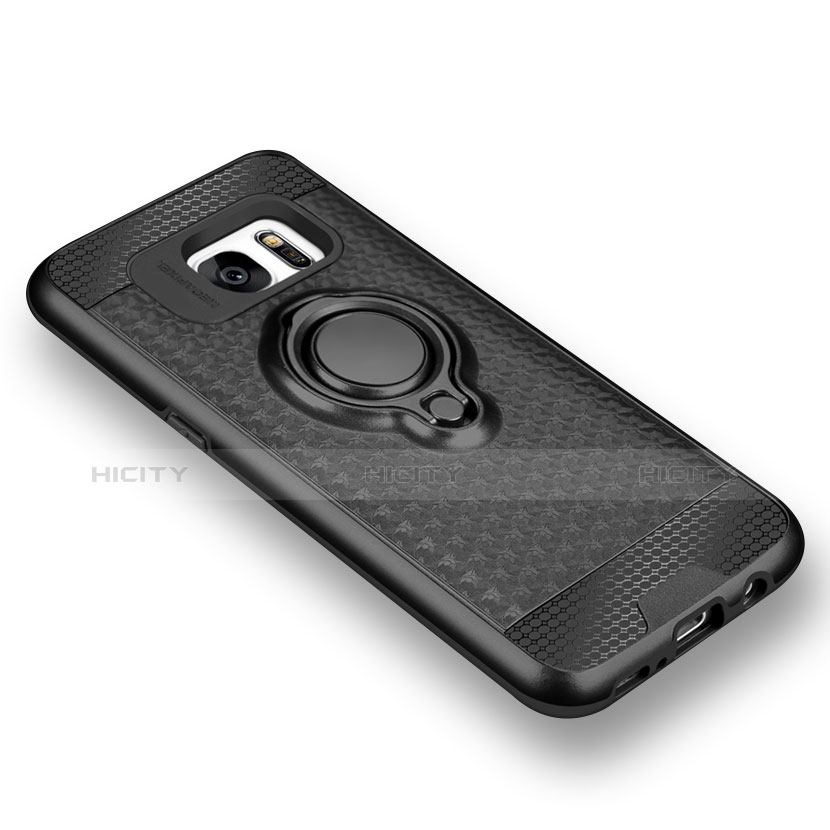 Custodia Silicone Ultra Sottile Morbida con Magnetico Anello Supporto A02 per Samsung Galaxy S7 Edge G935F Nero