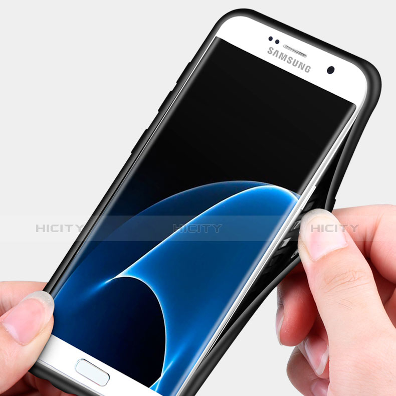 Custodia Silicone Ultra Sottile Morbida con Magnetico Anello Supporto A02 per Samsung Galaxy S7 Edge G935F Nero