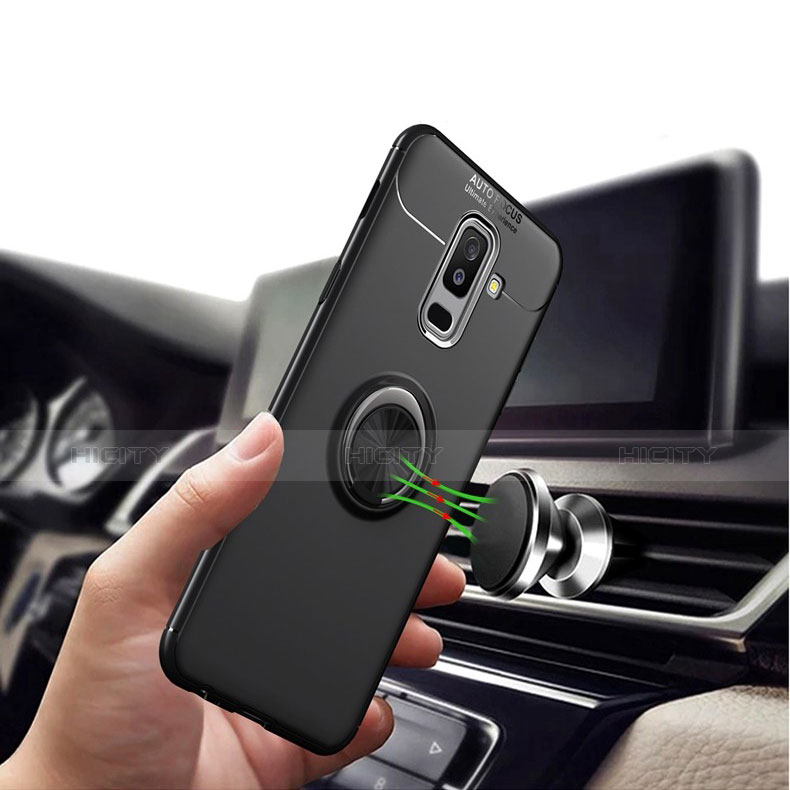 Custodia Silicone Ultra Sottile Morbida con Magnetico Anello Supporto A03 per Samsung Galaxy A6 Plus (2018) Nero