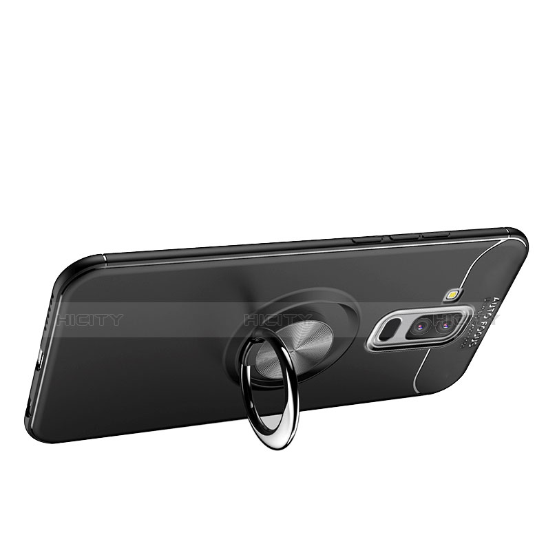 Custodia Silicone Ultra Sottile Morbida con Magnetico Anello Supporto A03 per Samsung Galaxy A6 Plus (2018) Nero