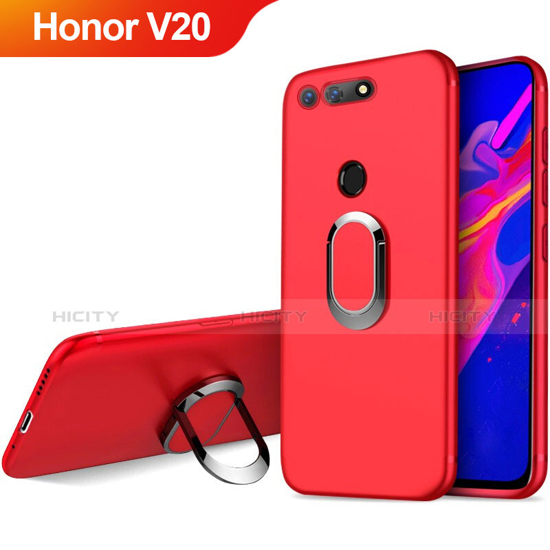 Custodia Silicone Ultra Sottile Morbida con Magnetico Anello Supporto per Huawei Honor V20 Rosso
