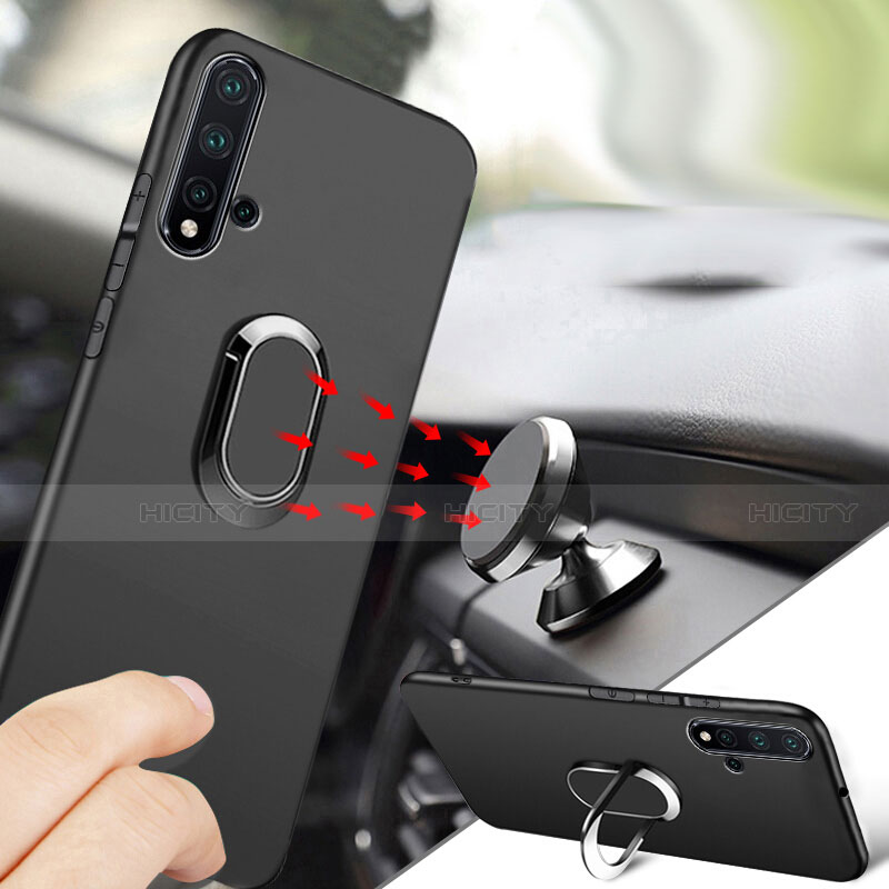 Custodia Silicone Ultra Sottile Morbida con Magnetico Anello Supporto per Huawei Nova 5 Pro Nero