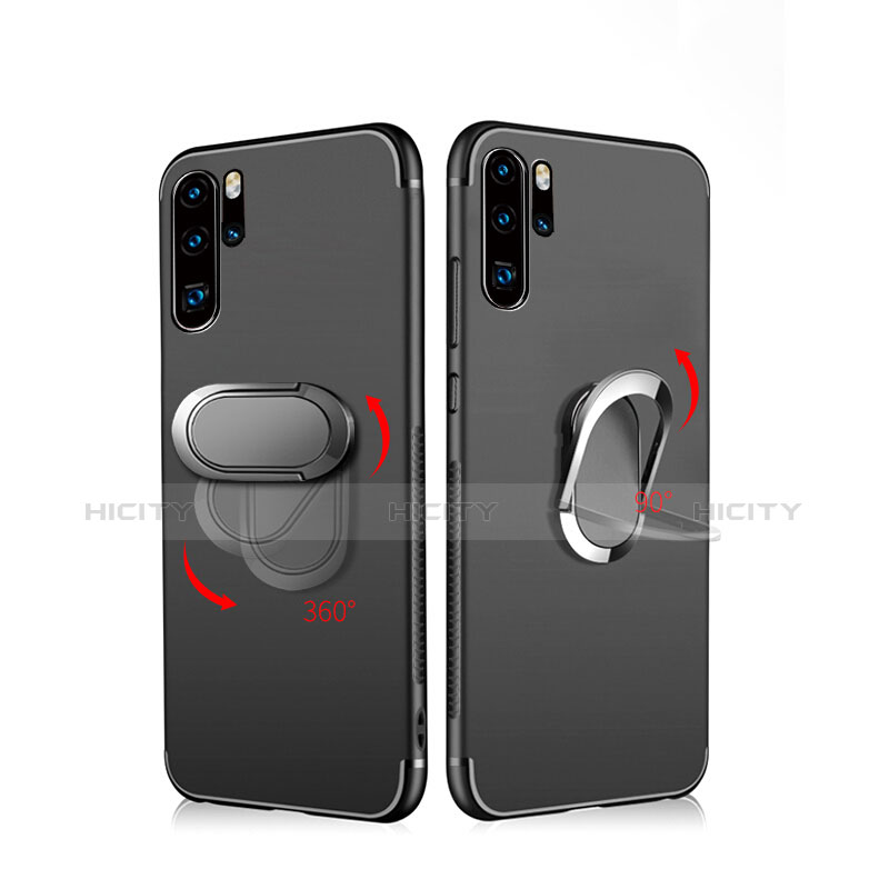 Custodia Silicone Ultra Sottile Morbida con Magnetico Anello Supporto per Huawei P30 Pro Nero