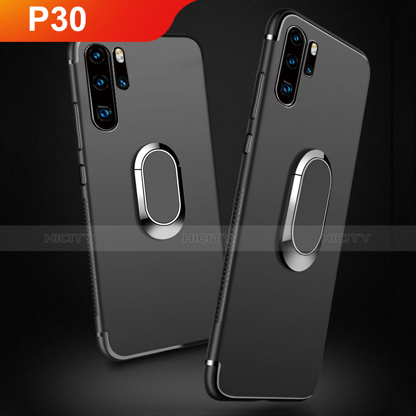 Custodia Silicone Ultra Sottile Morbida con Magnetico Anello Supporto per Huawei P30 Pro New Edition Nero