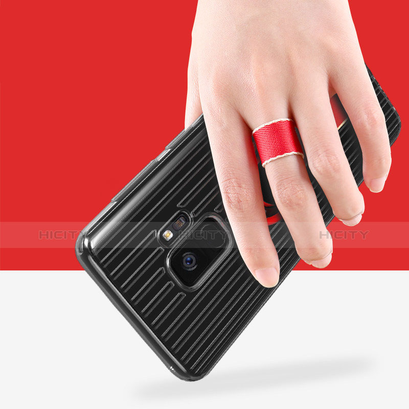 Custodia Silicone Ultra Sottile Morbida con Magnetico Anello Supporto per Samsung Galaxy S9 Nero