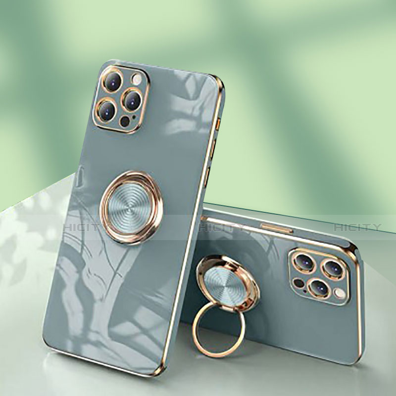 Custodia Silicone Ultra Sottile Morbida Cover con Anello Supporto per Apple iPhone 13 Pro Max Grigio Lavanda