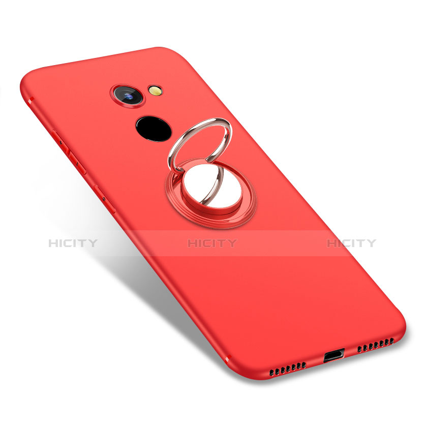 Custodia Silicone Ultra Sottile Morbida Cover con Anello Supporto per Huawei Enjoy 7 Plus Rosso