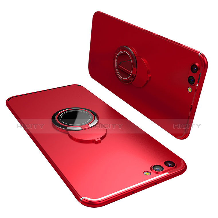 Custodia Silicone Ultra Sottile Morbida Cover con Anello Supporto per Huawei Honor V10 Rosso