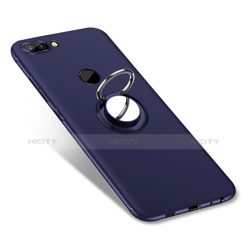 Custodia Silicone Ultra Sottile Morbida Cover con Anello Supporto per Huawei P Smart Blu