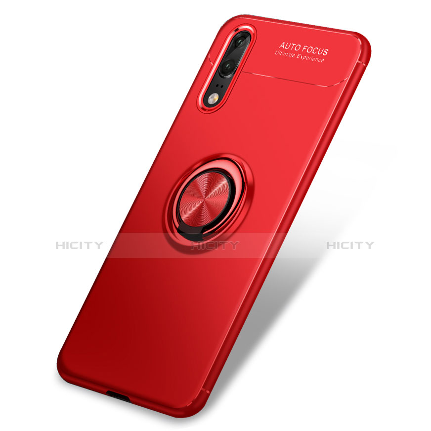 Custodia Silicone Ultra Sottile Morbida Cover con Anello Supporto per Huawei P20 Rosso