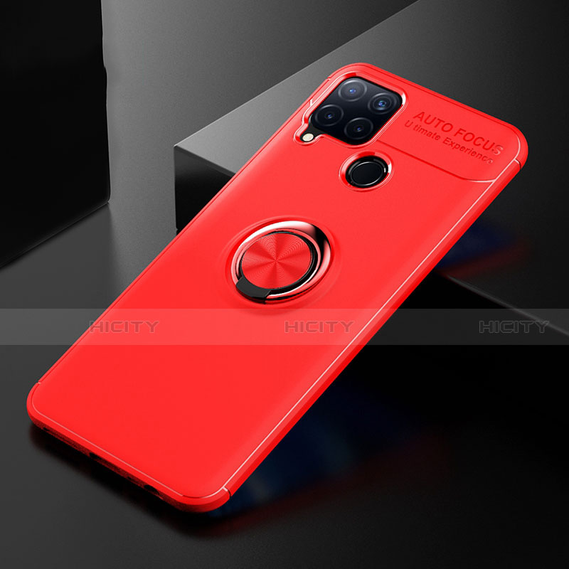 Custodia Silicone Ultra Sottile Morbida Cover con Anello Supporto per Realme C15 Rosso