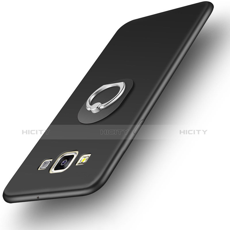 Custodia Silicone Ultra Sottile Morbida Cover con Anello Supporto per Samsung Galaxy A3 SM-300F Nero