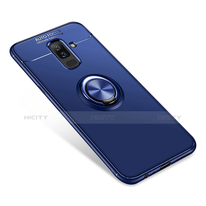 Custodia Silicone Ultra Sottile Morbida Cover con Anello Supporto per Samsung Galaxy A6 Plus Blu