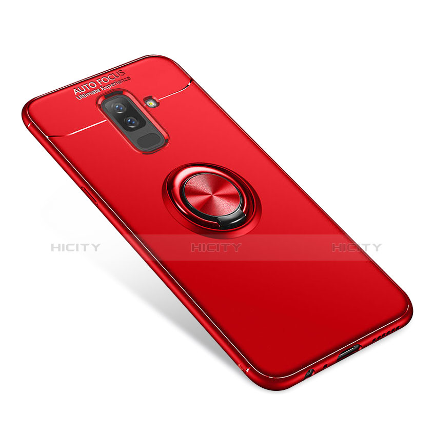 Custodia Silicone Ultra Sottile Morbida Cover con Anello Supporto per Samsung Galaxy A6 Plus Rosso