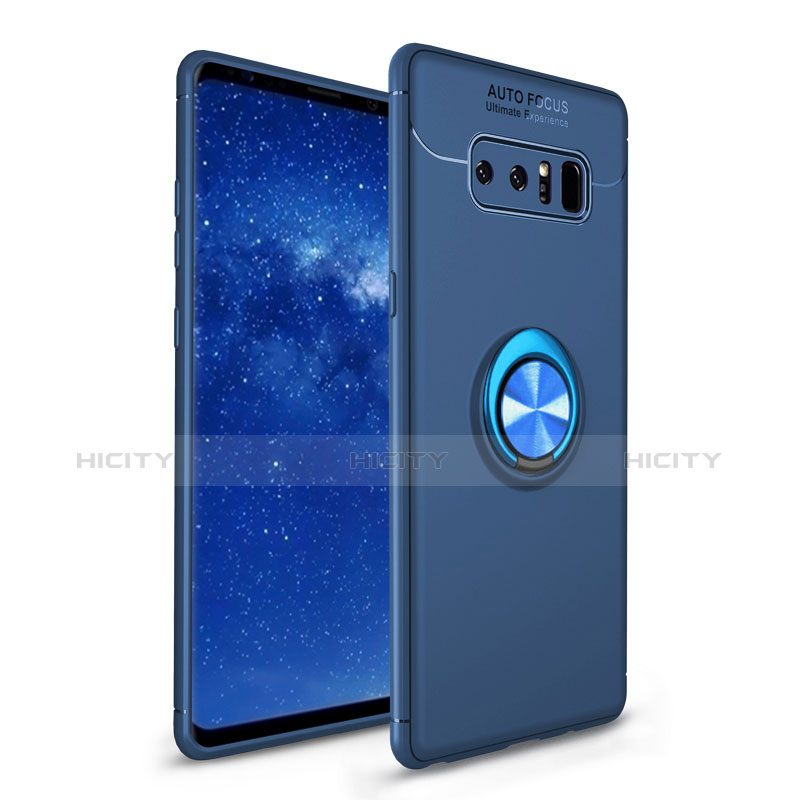 Custodia Silicone Ultra Sottile Morbida Cover con Anello Supporto per Samsung Galaxy Note 8 Duos N950F Blu