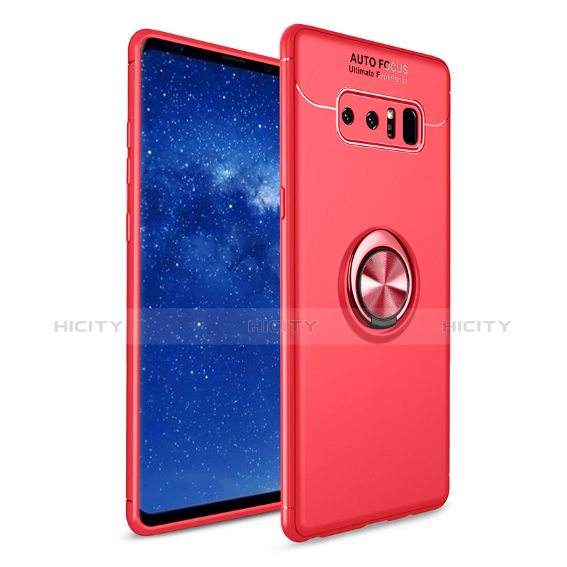 Custodia Silicone Ultra Sottile Morbida Cover con Anello Supporto per Samsung Galaxy Note 8 Duos N950F Rosso