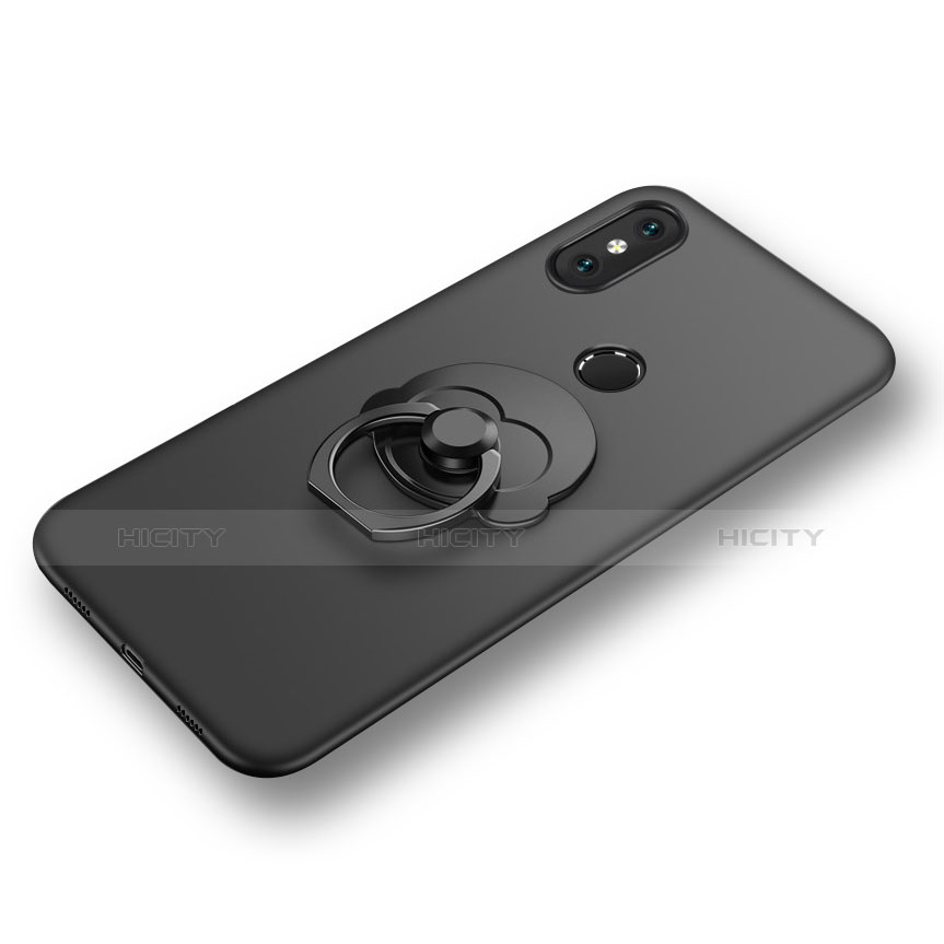 Custodia Silicone Ultra Sottile Morbida Cover con Anello Supporto per Xiaomi Mi 8 Nero