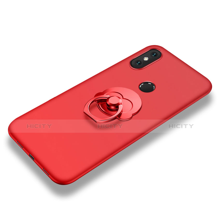 Custodia Silicone Ultra Sottile Morbida Cover con Anello Supporto per Xiaomi Mi 8 Rosso