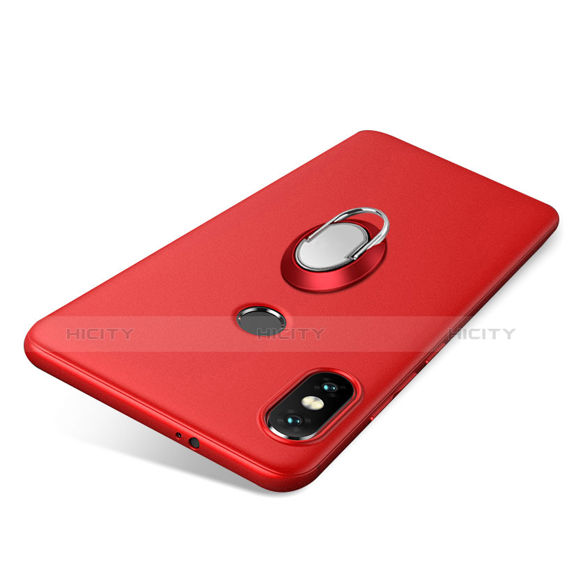 Custodia Silicone Ultra Sottile Morbida Cover con Anello Supporto per Xiaomi Redmi Note 5 Pro Rosso