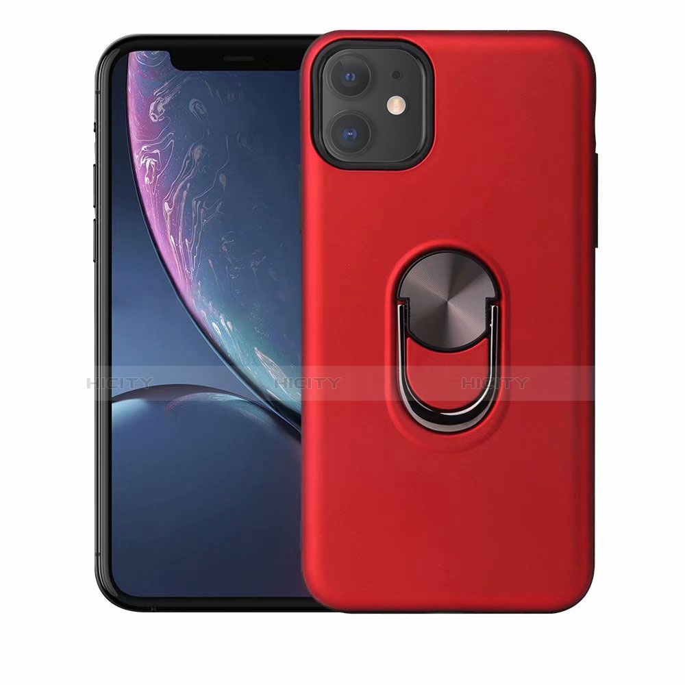 Custodia Silicone Ultra Sottile Morbida Cover con Magnetico Anello Supporto A01 per Apple iPhone 11 Rosso