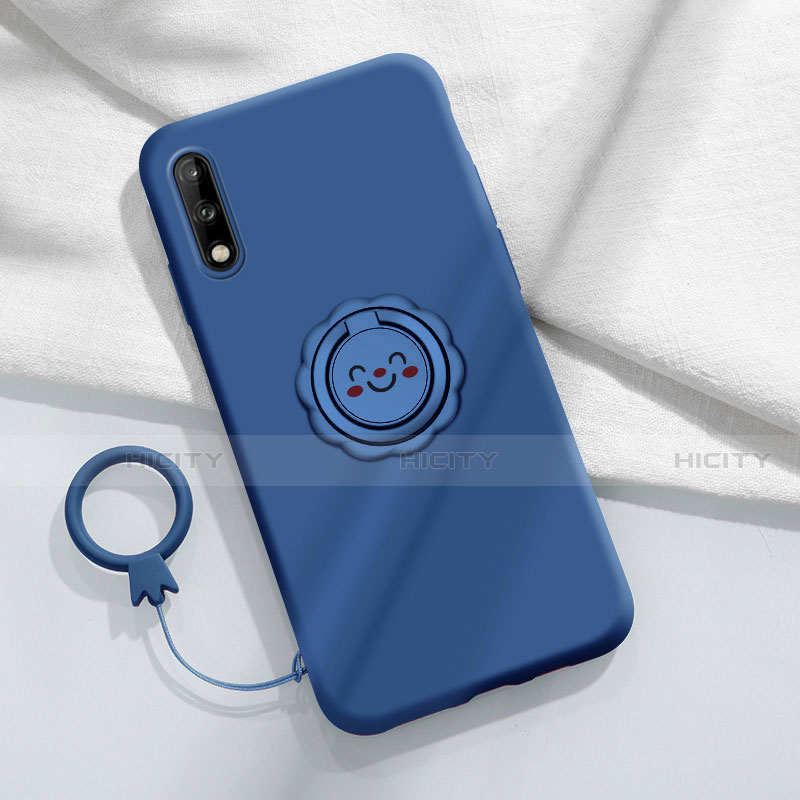 Custodia Silicone Ultra Sottile Morbida Cover con Magnetico Anello Supporto A01 per Huawei Enjoy 10 Blu