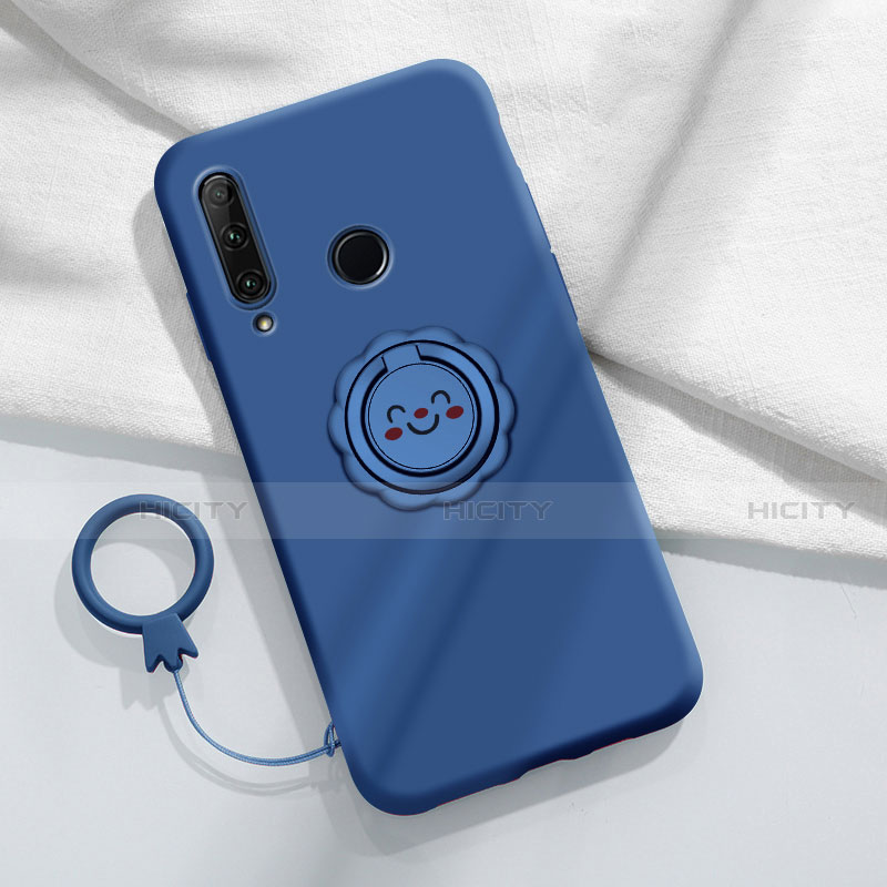 Custodia Silicone Ultra Sottile Morbida Cover con Magnetico Anello Supporto A01 per Huawei Enjoy 10 Plus Blu