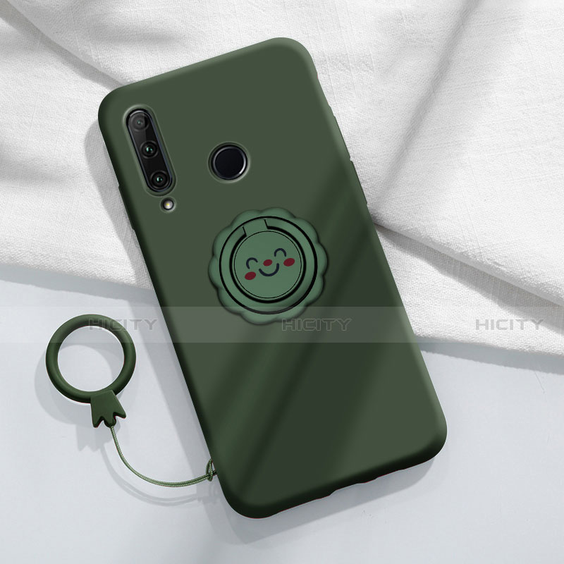 Custodia Silicone Ultra Sottile Morbida Cover con Magnetico Anello Supporto A01 per Huawei Enjoy 10 Plus Verde