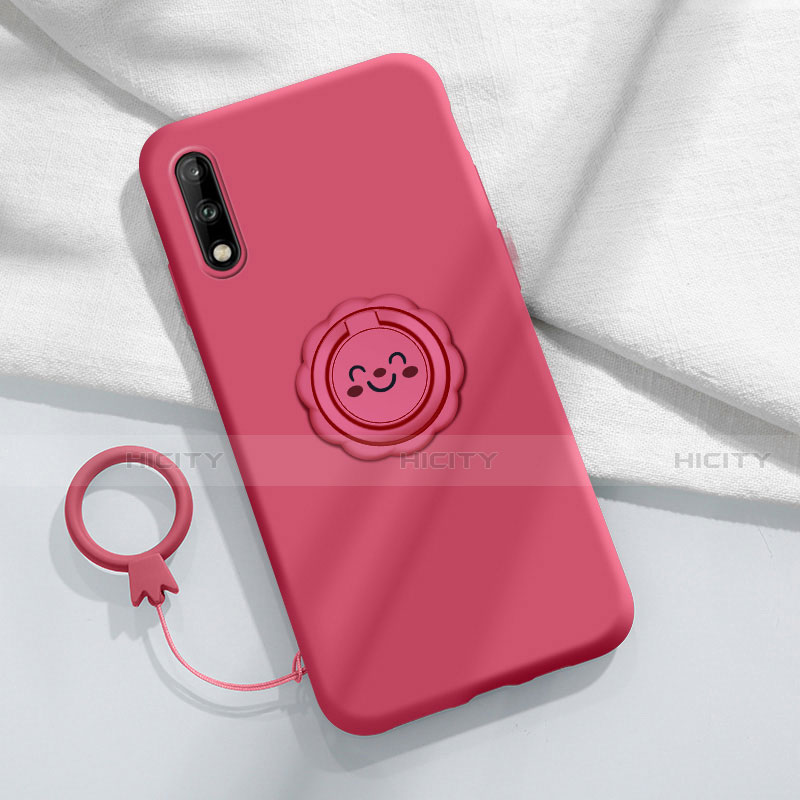 Custodia Silicone Ultra Sottile Morbida Cover con Magnetico Anello Supporto A01 per Huawei Enjoy 10 Rosso Rosa