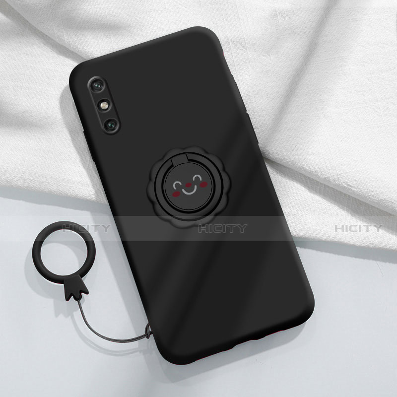 Custodia Silicone Ultra Sottile Morbida Cover con Magnetico Anello Supporto A01 per Huawei Enjoy 10e Nero