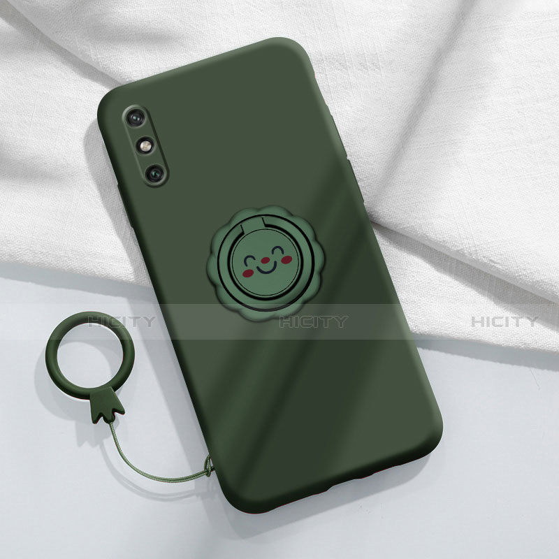 Custodia Silicone Ultra Sottile Morbida Cover con Magnetico Anello Supporto A01 per Huawei Enjoy 10e Verde