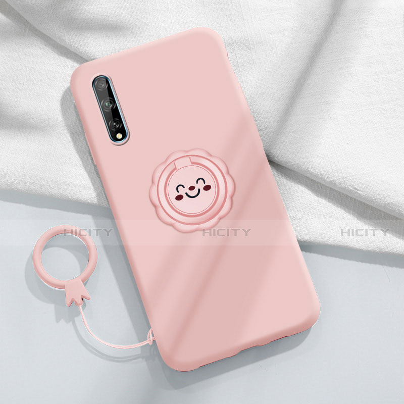 Custodia Silicone Ultra Sottile Morbida Cover con Magnetico Anello Supporto A01 per Huawei Enjoy 10S