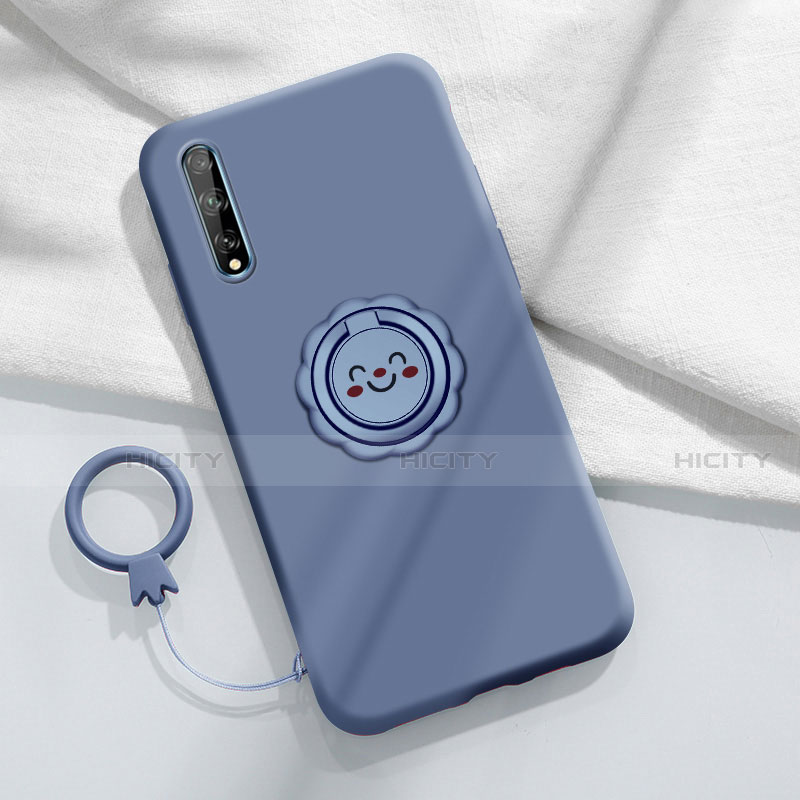 Custodia Silicone Ultra Sottile Morbida Cover con Magnetico Anello Supporto A01 per Huawei Enjoy 10S Grigio