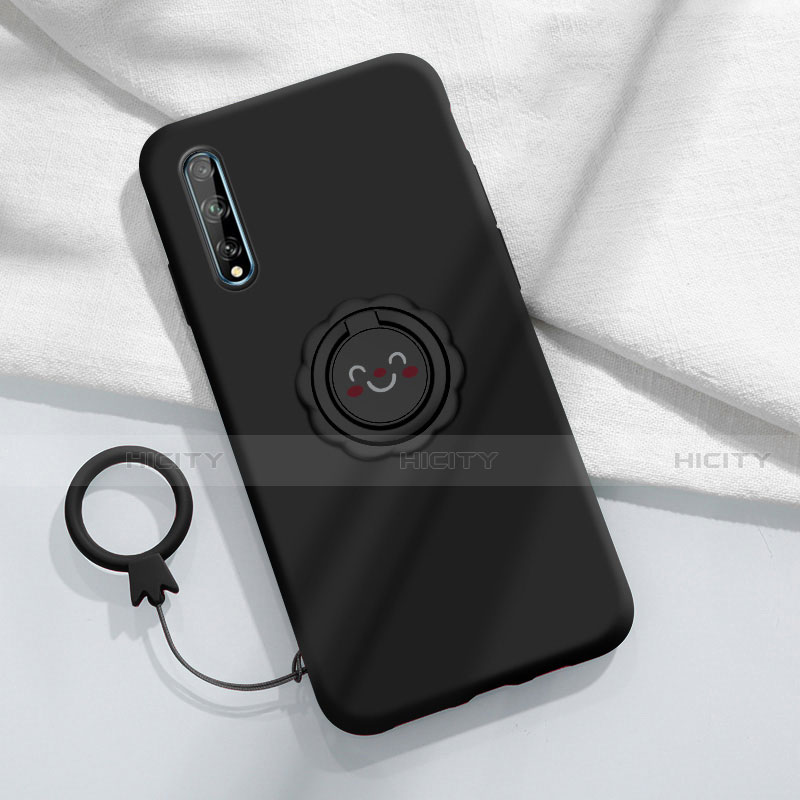 Custodia Silicone Ultra Sottile Morbida Cover con Magnetico Anello Supporto A01 per Huawei Enjoy 10S Nero