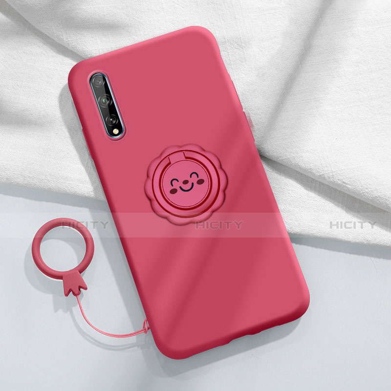 Custodia Silicone Ultra Sottile Morbida Cover con Magnetico Anello Supporto A01 per Huawei Enjoy 10S Rosso Rosa