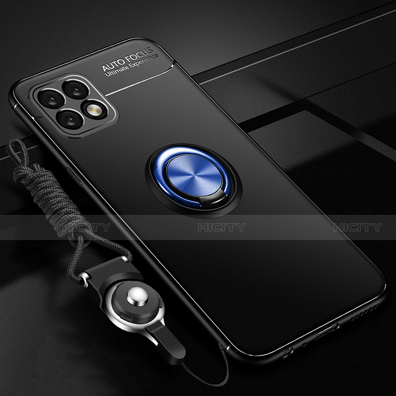 Custodia Silicone Ultra Sottile Morbida Cover con Magnetico Anello Supporto A01 per Huawei Enjoy 20 5G Blu e Nero