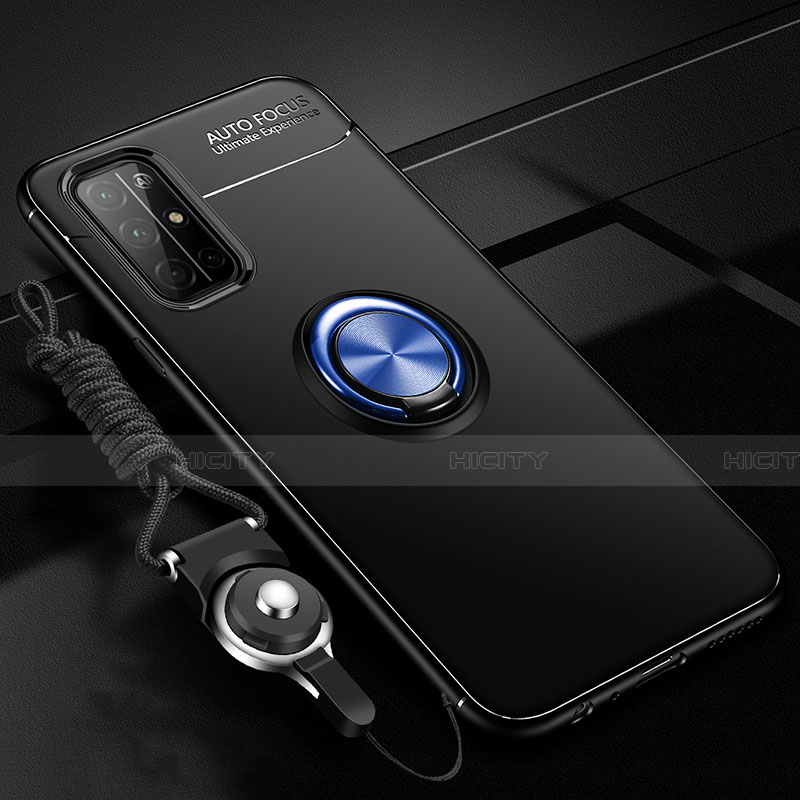 Custodia Silicone Ultra Sottile Morbida Cover con Magnetico Anello Supporto A01 per Huawei Honor 30S Blu e Nero