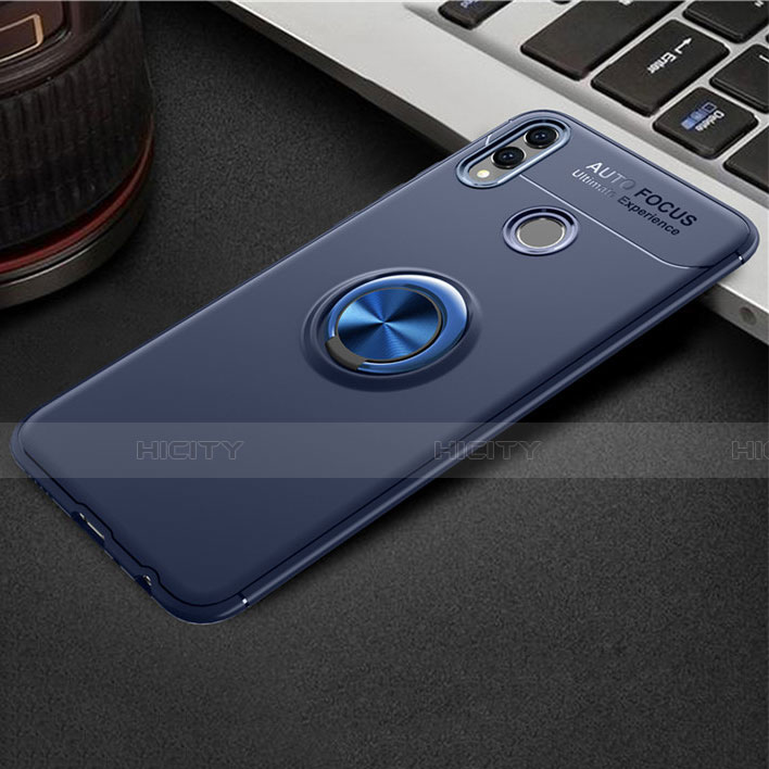 Custodia Silicone Ultra Sottile Morbida Cover con Magnetico Anello Supporto A01 per Huawei Honor 8X Blu