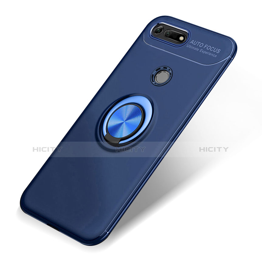 Custodia Silicone Ultra Sottile Morbida Cover con Magnetico Anello Supporto A01 per Huawei Honor V20 Blu