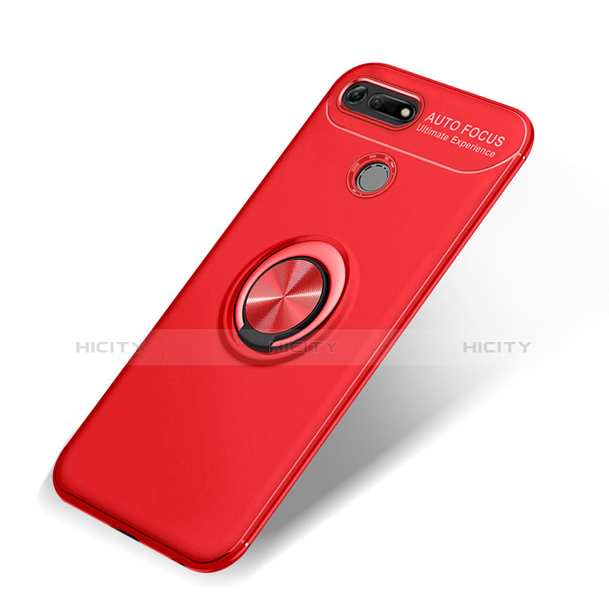Custodia Silicone Ultra Sottile Morbida Cover con Magnetico Anello Supporto A01 per Huawei Honor V20 Rosso