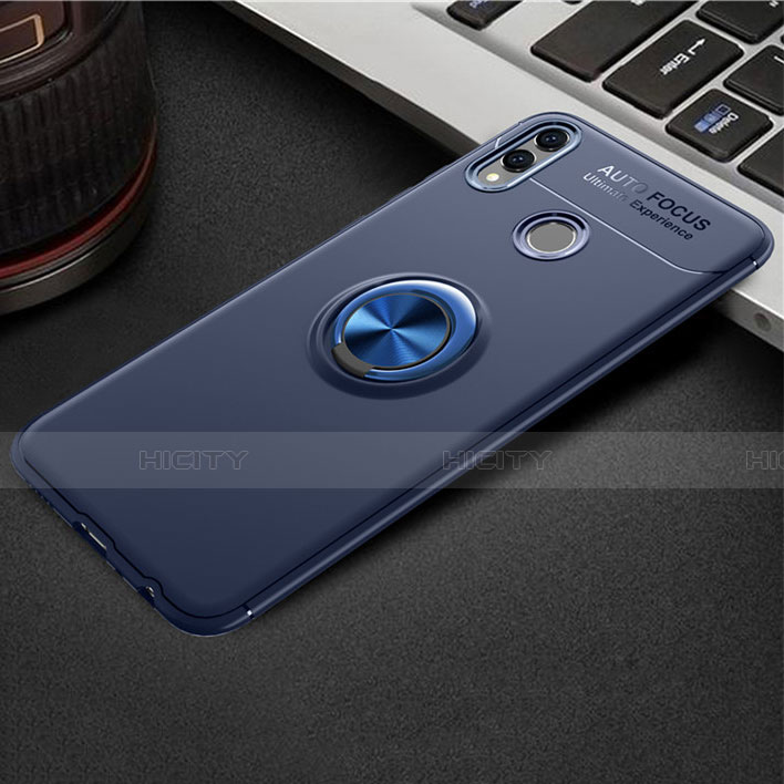 Custodia Silicone Ultra Sottile Morbida Cover con Magnetico Anello Supporto A01 per Huawei Honor View 10 Lite Blu