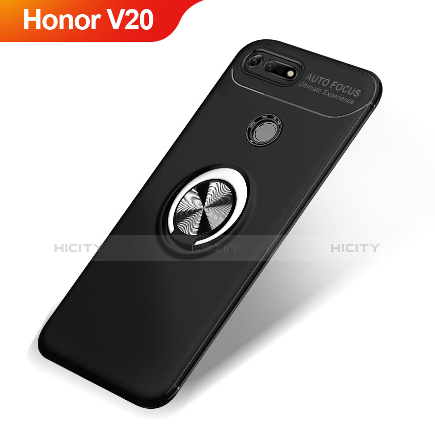 Custodia Silicone Ultra Sottile Morbida Cover con Magnetico Anello Supporto A01 per Huawei Honor View 20 Nero