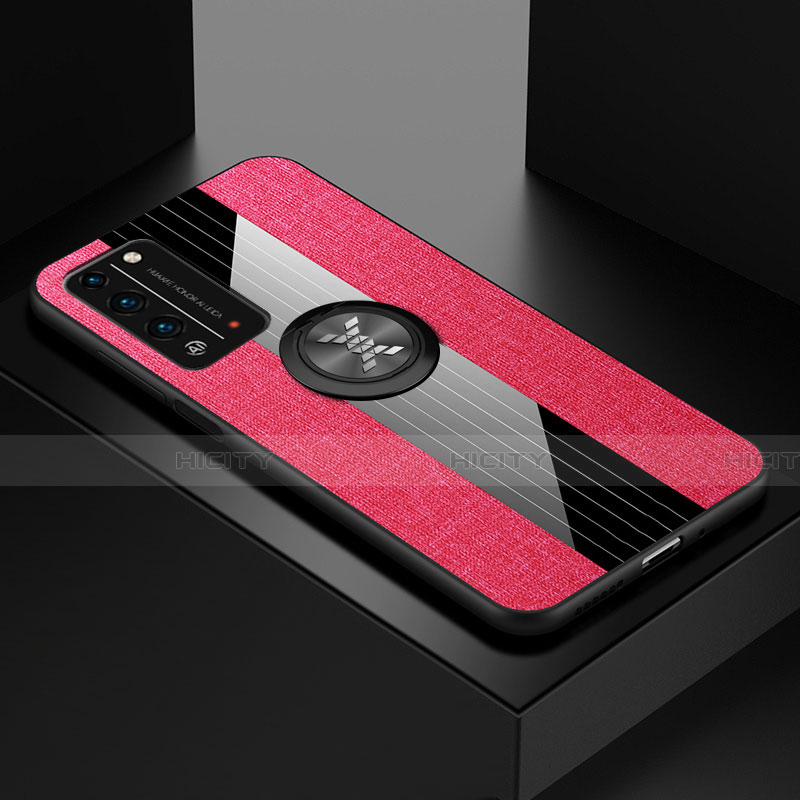 Custodia Silicone Ultra Sottile Morbida Cover con Magnetico Anello Supporto A01 per Huawei Honor X10 5G Rosa Caldo