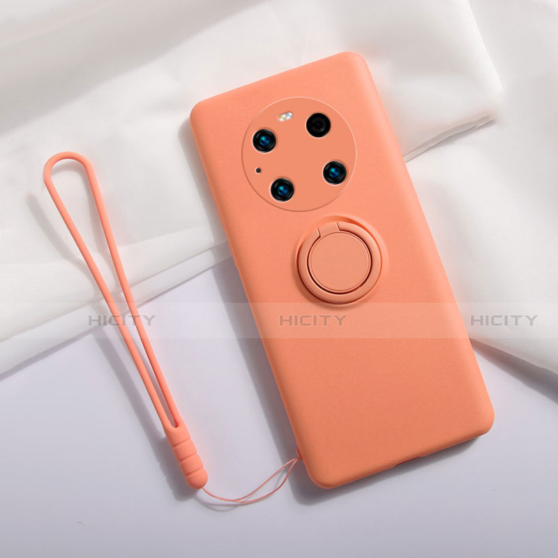 Custodia Silicone Ultra Sottile Morbida Cover con Magnetico Anello Supporto A01 per Huawei Mate 40 Pro Arancione
