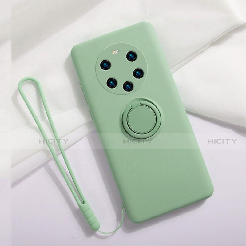 Custodia Silicone Ultra Sottile Morbida Cover con Magnetico Anello Supporto A01 per Huawei Mate 40 Pro+ Plus Verde Pastello