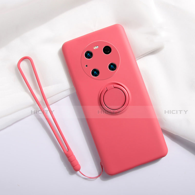 Custodia Silicone Ultra Sottile Morbida Cover con Magnetico Anello Supporto A01 per Huawei Mate 40 Pro Rosso