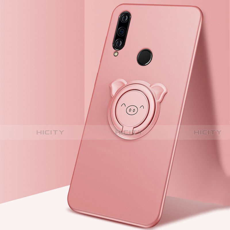 Custodia Silicone Ultra Sottile Morbida Cover con Magnetico Anello Supporto A01 per Huawei Nova 4e Oro Rosa