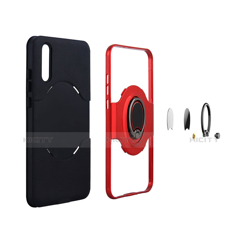 Custodia Silicone Ultra Sottile Morbida Cover con Magnetico Anello Supporto A01 per Huawei P20